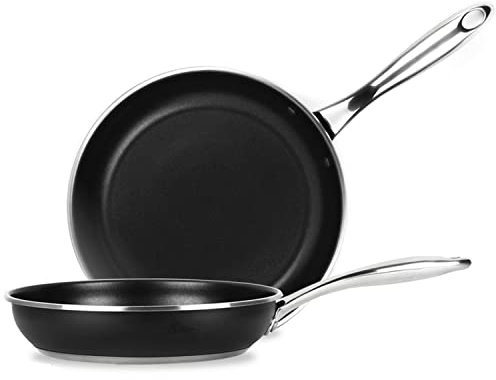 MAGEFESA Prisma - Juego de Sartenes 24 + 28 cm + Fiambrera 24.5cm, Acero Inoxidable 18/10, Antiadherente Tricapa, Todas las Cocinas, Inducción y Horno