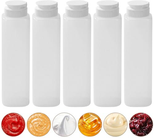 FYting Squeeze Flasche, 5 Stück Quetschflasche 300ml,Saucenflasche,BPA Frei, Auslaufsicher mit Automatisch öffnendem und SchließEndem Auslauf, Für Ketchup, Senf, Mayonnaise, OlivenöL (10 Oz)