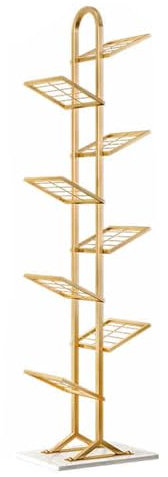 HARELA Metall Bücherregal Bodenstehendes, Standregal 6/8 Ebenen, Bücherturm Freistehend Ecke Regal, DIY Offenes Bücherregal Für Dekor, Für Kleinen Raum, Wohnzimmer, Büro(Gold-8 Tier)