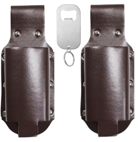 Beer Holster - Porta birra per esterni, in pelle, con vita montata, 150 g, per pesca, campeggio e concerti, robusta e impermeabile (2 set, marrone)