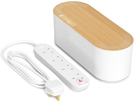 D-Line Caja organizadora de Cables con 4 enchufes de 2 m, Cable de extensión de 13 A, protección contra sobretensiones, solución de gestión de Cables, Organizador de Cables de TV, Organizador de