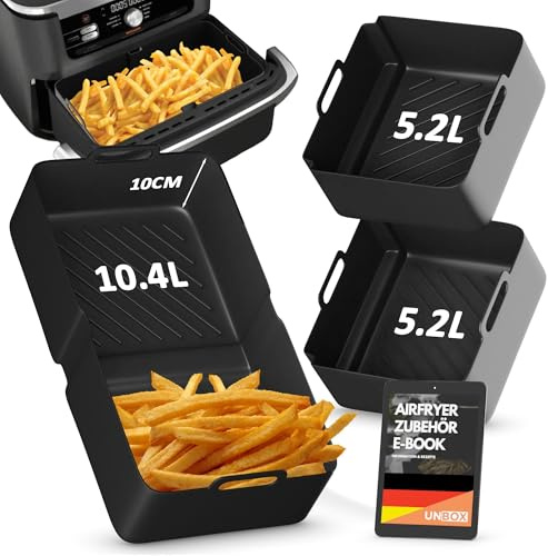 UNBOX Moldes de Silicona para Freidora de Aire para Cosori 10L - Set de 3 Bandejas Reutilizables para Cosori Dual Blaze, Ninja Foodi FlexDrawer AF500EU, Accesorios para Horno y Freidoras de Aire