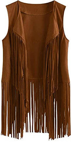 Battnot Western Kostüm Damen Cowboy Weste Faux Wildleder Ärmellos Cardigan Jacke mit Fransen 70er Fransenweste Cowgirl Kostüm Cowboy Hemd Karneval Fransenjacken Retro Hippie-Kostüme