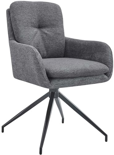 CLP Silla de Comedor giratoria Pickett Tela, sillón Giratorio 180° con reposabrazos y Respaldo, soporta hasta 150 kg, Color:Gris Oscuro