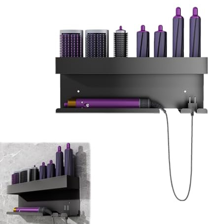 Neuytiky Supporto Phon da Parete,Supporto per asciugacapelli Senza Foratura,Ferro Arricciacapelli Autoadesivo Porta Piastra per Capelli, Supporto per asciugacapelli