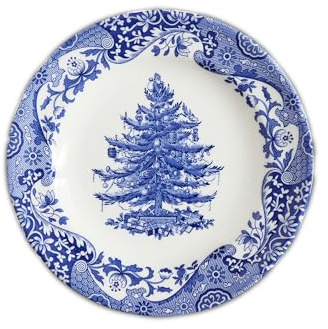 Spode Blue Italian Christmas 8 Plate | Blue Italian Collection, 7.5 Earthenware Plate, Christmas Tree Motif, Microwave, Oven & Freezer Safe