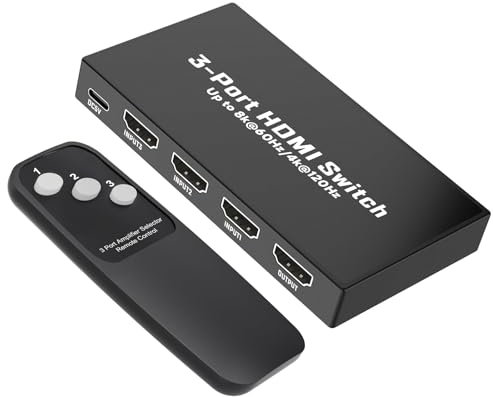 HDMI 2.1 Switch 8K@60Hz/4K@120Hz HDMI Splitter 3 In 1 Out Umschaltpulte Unterstützt VRR, Dolby Vision, Kompatibel mit PS5, Xbox, Blu-Ray, DVD Spieler