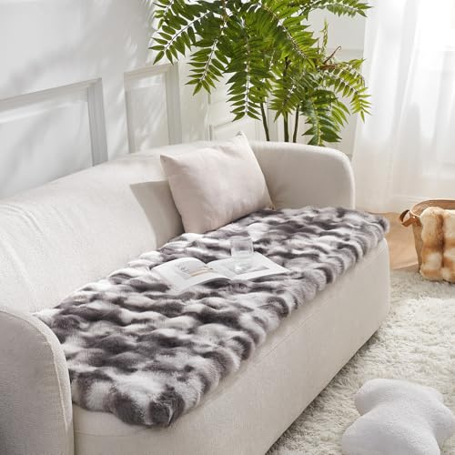 COZY KISS Faux Fur Sofa Cover for Dogs Washable, Ultra Soft Pet Couch Cover for Car Seat Protector, Liquid Pee Proof Cat Mat, Pad for Dresser Top, Anti-Slip, Fuzzy, 70x177cm, Tie-Dye Grey