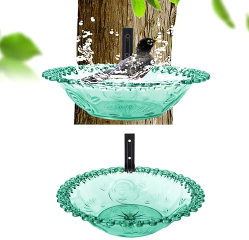 9.2in Tree Bird Feeder, Tree Mounted Bird Bath, Transparent Wall Mounted Water Feeding Basin, Detachable Wild Birds Water Bath Bowl, Installed on Wooden Fences, Trees, Deck, Indoor Outdoor Wall(Blue)