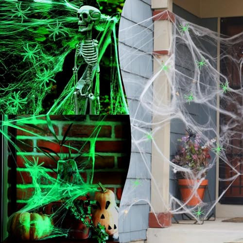 DERAYEE 60 g ragni con 30 ragni, tela ragno estensibile per Halloween, decorazione spaventosa per Halloween