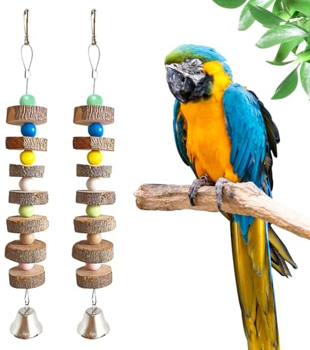 Alovez 2 Stück Große Vogel Kauspielzeug, Wellensittich Spielzeug mit Glocke Kauspielzeug für Papageien, Kakadu, Sittich, Wellensittich, Chinchilla, Kaninchen