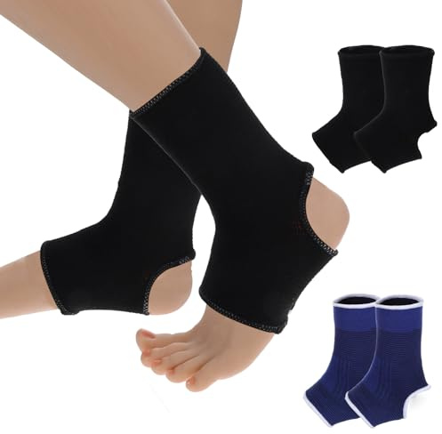 2 paia di bende per caviglia per bambini, traspiranti, elastiche, per caviglie, per sport, per proteggere la caviglia, per ragazzi e bambine da 6 a 14 (nero e blu)