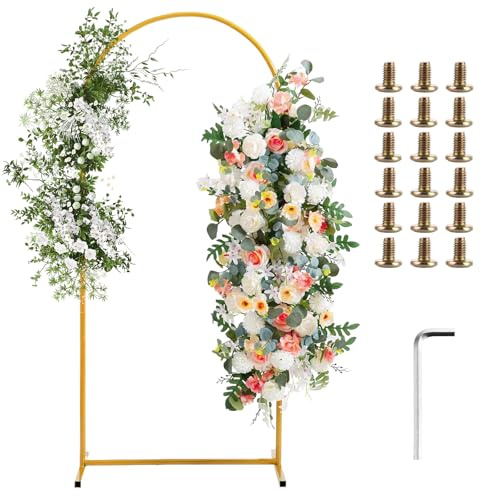 MUXHEL Arco de boda de 2,2 m, soporte de fondo de 2,2 m, soporte de arco de metal, arco de globo dorado, para ceremonias, cumpleaños, decoración de fiestas