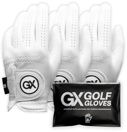 GX Golf Gloves 3-Pack | The Players Cabretta Premium Men's Leather Golf Glove – Precision Fit, Superior Grip, Long-Lasting Durability, Breathable Performance (Worn on Left (Right Handed Golfer), M)