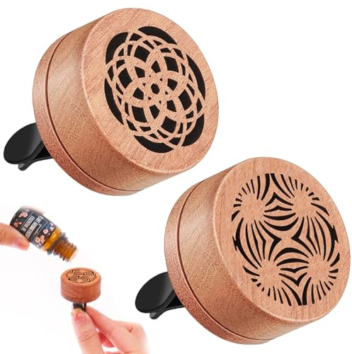 Galenecx 2 Stück Auto Diffuser, Mini-Holz-Diffusor, Lüftungsclip | Aromatherapie-Diffuser, Auto-Aroma-Diffusor mit Lavastein, für Auto, Wohnzimmer, Büro