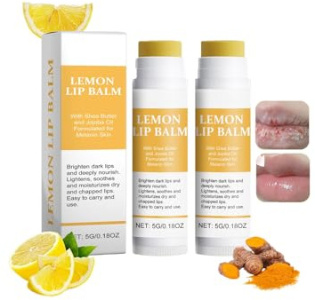 Lemon and Turmeric Lip Balm for Dark Lips, Natural Lip Balm & Moisturizer with Turmeric, Dark Lip Treatment for Smokers Long-Lasting Nourish & Exfoliator for Dry, Cracked, and Dull Lips