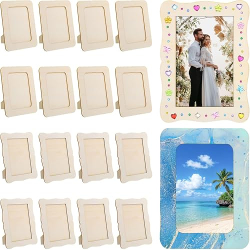 XREE 16er Pack Holzbilderrahmen zum Bemalen, 10 x 15cm Bilderrahmen Set 3D Bilderrahmen zum Befüllen für Geburtstage Partys Hochzeiten