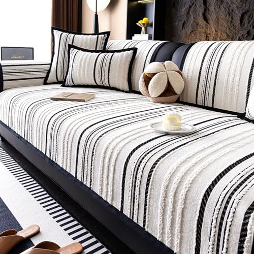 Couch Überzug-Weiche Chenille Sofabezug-Anti Rutsch Sofa Überzug für U Form L Form Sektionssofa Dicke Strukturierte Sofaschoner für 1 2 3 4 Sitzer Sofa(Black,90 * 180cm)