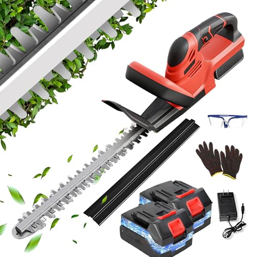 ALSO GO 22’’ Cordless Hedge Trimmer, 24V Electric Shrub Trimmer, Bush Trimmer Cordless with 2 PCS 3.0Ah Rechargeable Battery and Charger, Electric Handheld Bush Clipper for Garden, Lawn