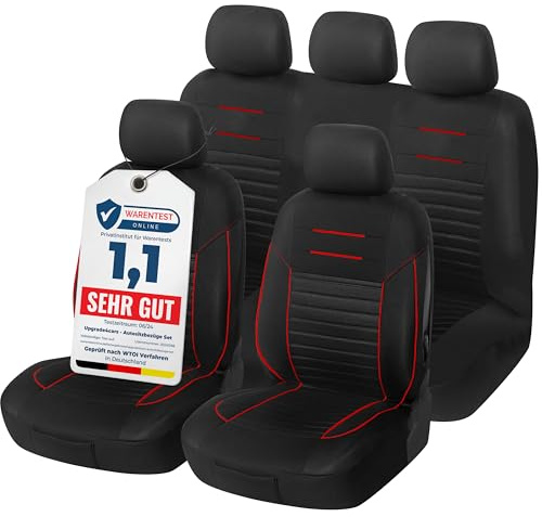 Upgrade4cars Coprisedili Set Universale Versione 2026 Rosso Accessori Auto | Per sedili anteriori & posteriori | Inodore & antiscivolo | Adatto a tutte le stagioni | Qualità collaudata