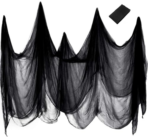 STFZAE 600 x 215cm Halloween Deko Stoff Gruseliges Tuch Horror Baumwolle Musselin Tücher für Spukhäuser Party Dekoration für Garten, Hof, Treppengeländer, Decke, Fenster, Spukhaus (schwarz)