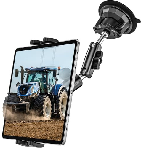 Dosvsi Support Tablette Pare-Brise Tracteur, Robuste Support Tablette Ventouse Tracteur Agricole, Bras Métallique Rotatif 360 degrés, Porte pour iPad Pro 12.9 11 Air Mini, Galaxy Tab, iPhone, 4 à 13