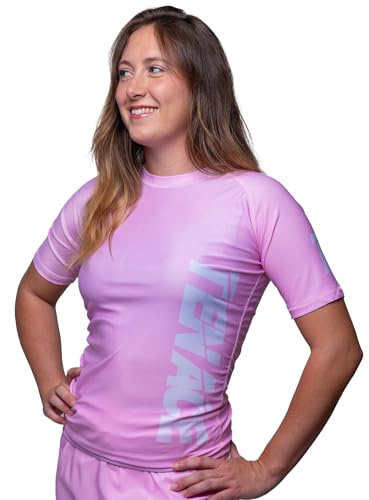Tenace Camiseta Compresión Jiu Jitsu - para Entrenamiento MMA, BJJ, Grappling Rashguard (FR/ES, Letras, XS, Regular, Regular, Rosa)