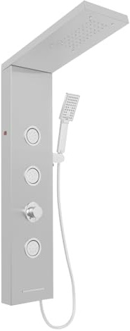 Pannello doccia, pannello doccia con illuminazione a LED, azionato idraulico, 3 ugelli per massaggio del corpo, soffione per doccia, in acciaio inox (argento)