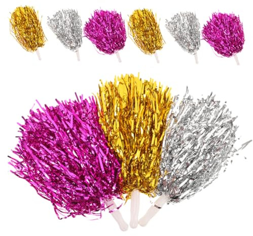 QUMIIRITY Lot de 9 Pompons de Cheerleading Réutilisables Poignée, Accessoires de Pom-Pom Girl en Couleurs Métalliques, Légers et Résistants pour Compétitions Sportives et Spectacles
