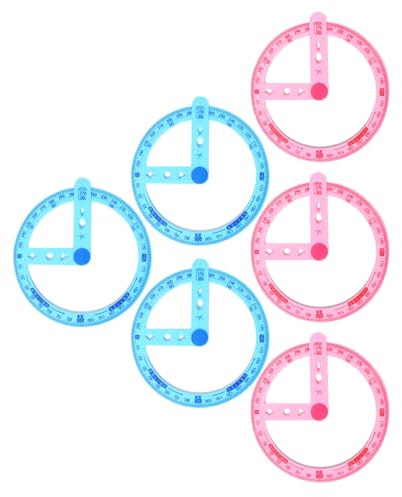 HANABASS Set da 6 Goniometri Circolari in Plastica per Studenti, Righelli Geometrici Compatti Scala Precisa, Strumenti di Disegno Tecnico per Uso Scolastico e Ufficio, Colori Blu e Rosa
