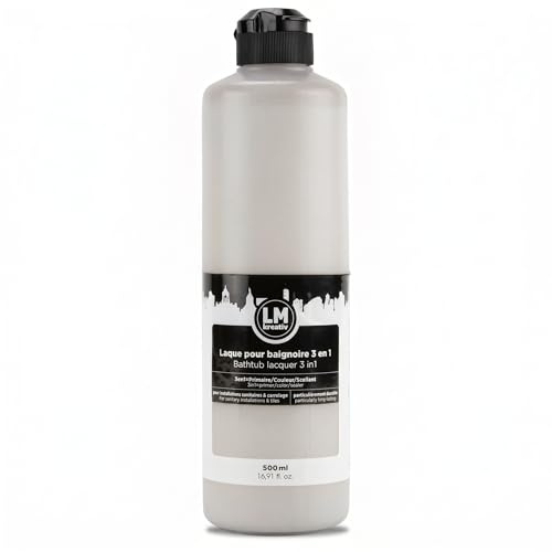LM-Kreativ Badewannenlack 3 in 1 2K 500ml - Grau wie Zement - Auch nutzbar als Fliesenfarbe & Fliesenlack für Badezimmer, Badewannen, Duschtassen. Hochdeckend, strapazierfähig & wasserfest