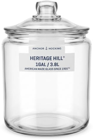Anchor Hocking Heritage Hill 4L Glass Storage Jar with Lid – Large Airtight Kitchen Canister for Flour, Sugar, Pasta, Sweets & Pantry Storage – Durable Clear Annealed Glass Container (1 Gallon)
