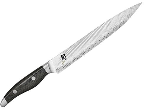 KAI Shun Nagare Couteau à Jambon 23 cm Longueur de Lame - Lame à Double Noyau en Acier Damascus de 72 Couches VG 2 & VG 10 - Pakkawood Gris-Noir - Fabriqué à la Main au Japon - Couteau à Viande Forgé