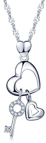 Unendlich U Einzigartig Schlüssel Schloss Herzen Damen Halskette 925 Sterling Silber Zirkonia Anhänger Verstellbare Kette, Silber