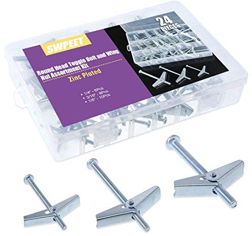 Swpeet - Kit assortito di 24 ancore a scatto e dadi ad alette per appendere oggetti pesanti su cartongesso, da 0,31 cm, 0,47 cm, 0,6 cm