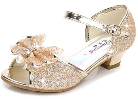 YOGLY Babies Fille Chaussure à Talon Enfant Ballerine Princesse avec Paillettes Noeud Papillon Chausson Maryjane Princesse Chaussures à Talons Hauts Enfants Party Pompes