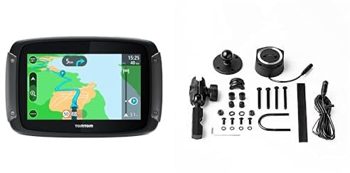 TomTom GPS Moto Rider 500-4,3 Pouces Cartographie Europe 49, Traffic, Zones de Danger, Appel Mains-Libres& GPS Rider Kit de Fixation Inclus Un Support RAM pour Tous Les Modèles de GPS TomTom Rider