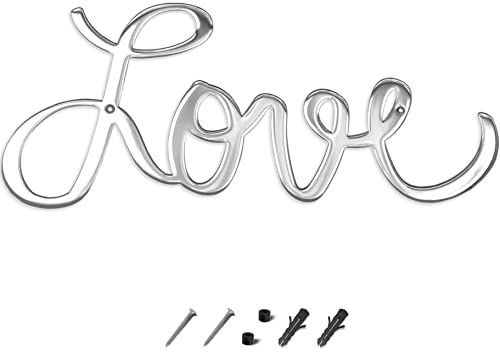 Way Of Hearts - Silver Metal Love Sign For Wall Art – Cute Room Decor Art for Living Room Decorations – Aesthetic Bedroom Decor Signs – Home Decor, Stainless Steel 10” x 4.5”