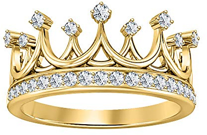 SVC-JEWELS Queen's Tiara Round Diamond 14K Yellow Gold Plated Crown Engagement Ring for Women's.