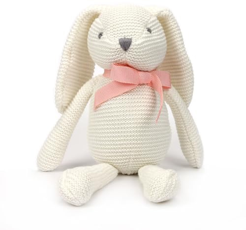 FLUFFYFUN 100% Bio-Baumwolle Hase Kuscheltier Baby Weiß 18cm, stofftier für Neugeborene