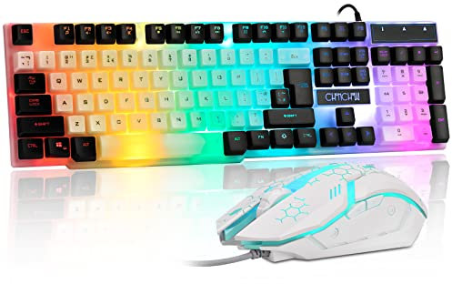 Retro Gaming LED Teclado y ratón Combo (Blanco)