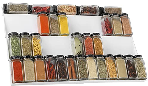 JESIFFY Gewürz Schubladeneinsatz von 30cm bis 60cm ausziehbar, Gewürzregal Schublade, Spice Rack Gewürzhalter Schublade Ordnungssystem küche mit vier Ebenen, übersichtlich Gewürze Aufbewahrung - Weiß