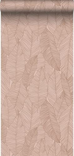 papier peint feuilles dessinées rose terracotta 53 cm x 10.05 m - ESTAhome