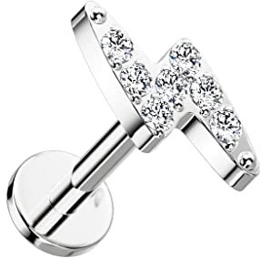 Paula & Fritz® Push-In Labret Piercing Blitz Silber Zirkonia Titan-IUM Grade 23 Kugel Piercing Set Mehrfarbig 1-mm Stab-Dicke Blüten-Sockel Madonna