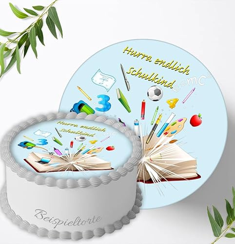Tortenaufleger Einschulung personalisiert mit Name – essbares Tortenbild für den ersten Schultag – Tortendeko Schulanfang Schulkind ABC Schützen für Jungen & Mädchen aus Fondant, Ø 20cm, 0175z