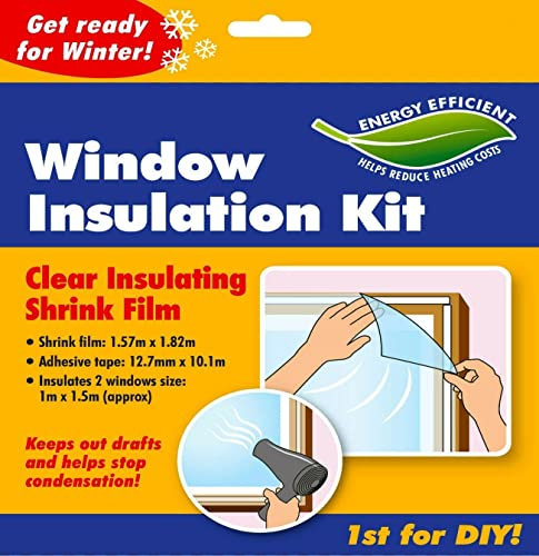 Window Insulation Kit Indoor Fit Double Glazing Shrink Film Draught Excluder Cold Condensation, Transparent Insulating Foil for Thermal Insulation of Windows (1 Pack)