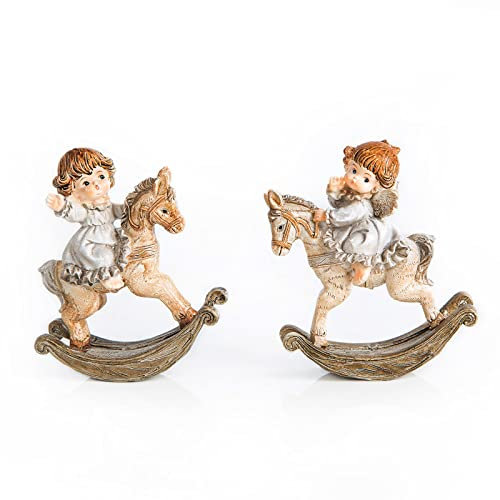 Logbuch-Verlag 2 Engel Figuren auf Schaukelpferd Kinder Weihnachten Geschenk Engelfigur 10 x 9 cm Nostalgie Weihnachtsdekoration