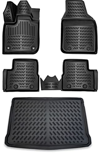 ELMASLINE Gummimatten & Kofferraumwanne Set für FIAT 500 E 2020-2025 (Elektro 500e) | 3D Fußmatten & Kofferraummatte - Zubehör