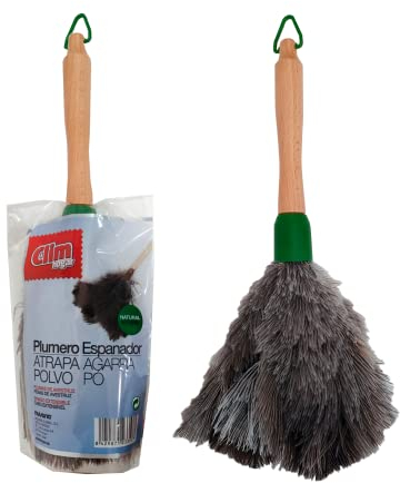 Plumero Avestruz de 30 cm - No araña No Deja rastros - Plumero Atrapapolvo con Mango de Madera y 100% Plumas de Avestruz - Fácil de Limpiar - para Limpieza de Muebles, Ventiladores o Estanterías