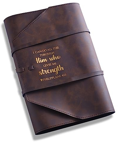 LParkin Bibel Hülle Leder I CAN DO ALL THIS THROUGH Him Who GIVES ME Strength Philipplans 4:13 Hülle Geschenke für Buchliebhaber Großes Format Bibel Ledereinband